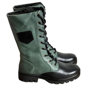 Eric Michael Fairbanks Lace Up Green Leather Boots, New in Box